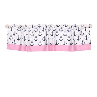 The Peanut Shell Anchor Print Tailored Window Valance in Pink/Navy