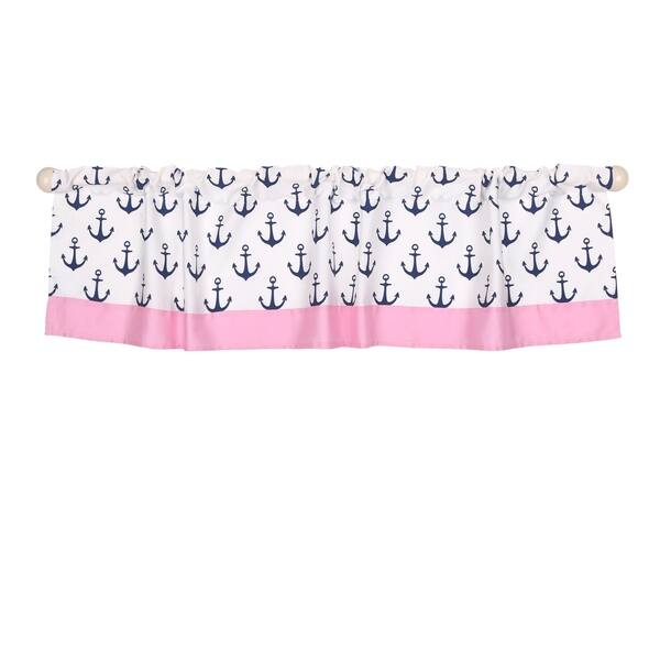 slide 1 of 1, The Peanut Shell Anchor Print Tailored Window Valance in Pink/Navy