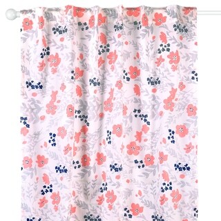 The Peanut Shell Floral Print Window Panel Pair in Coral/Navy