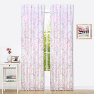 The Peanut Shell Floral Blackout Window Panel Pair in Pink/Mint