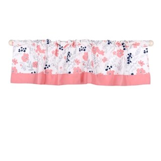 The Peanut Shell Floral Print Tailored Window Valance in Coral/Navy