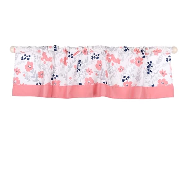 slide 1 of 1, The Peanut Shell Floral Print Tailored Window Valance in Coral/Navy