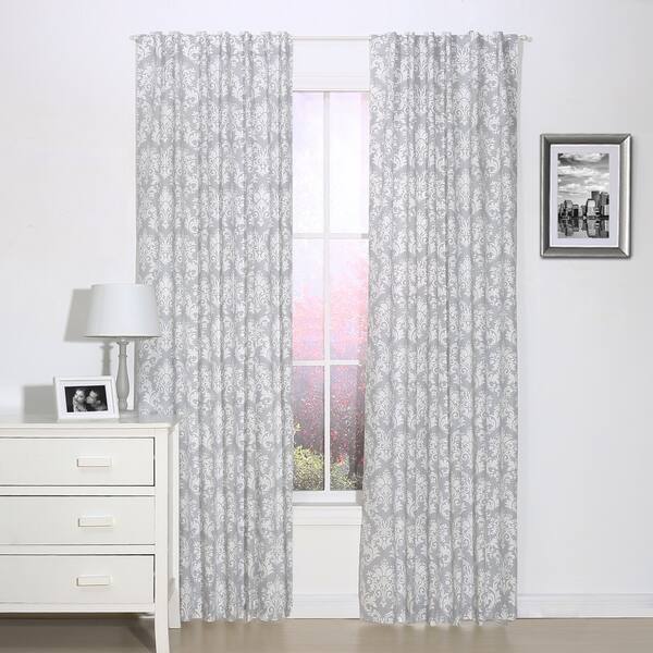 slide 1 of 1, The Peanut Shell Damask Blackout Window Panel Pair in Grey