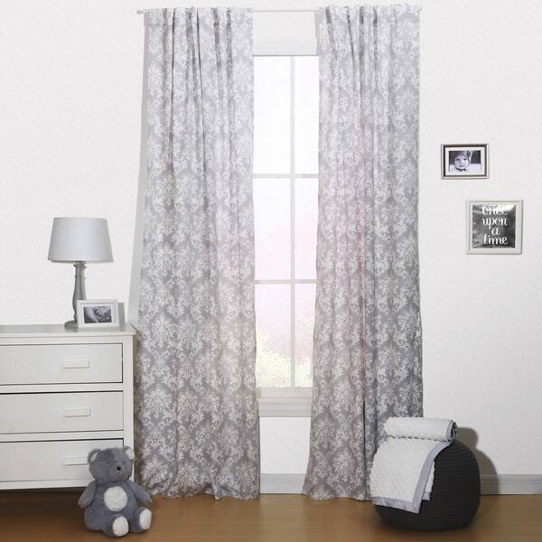 slide 1 of 1, The Peanut Shell Damask Window Panel Pair in Grey