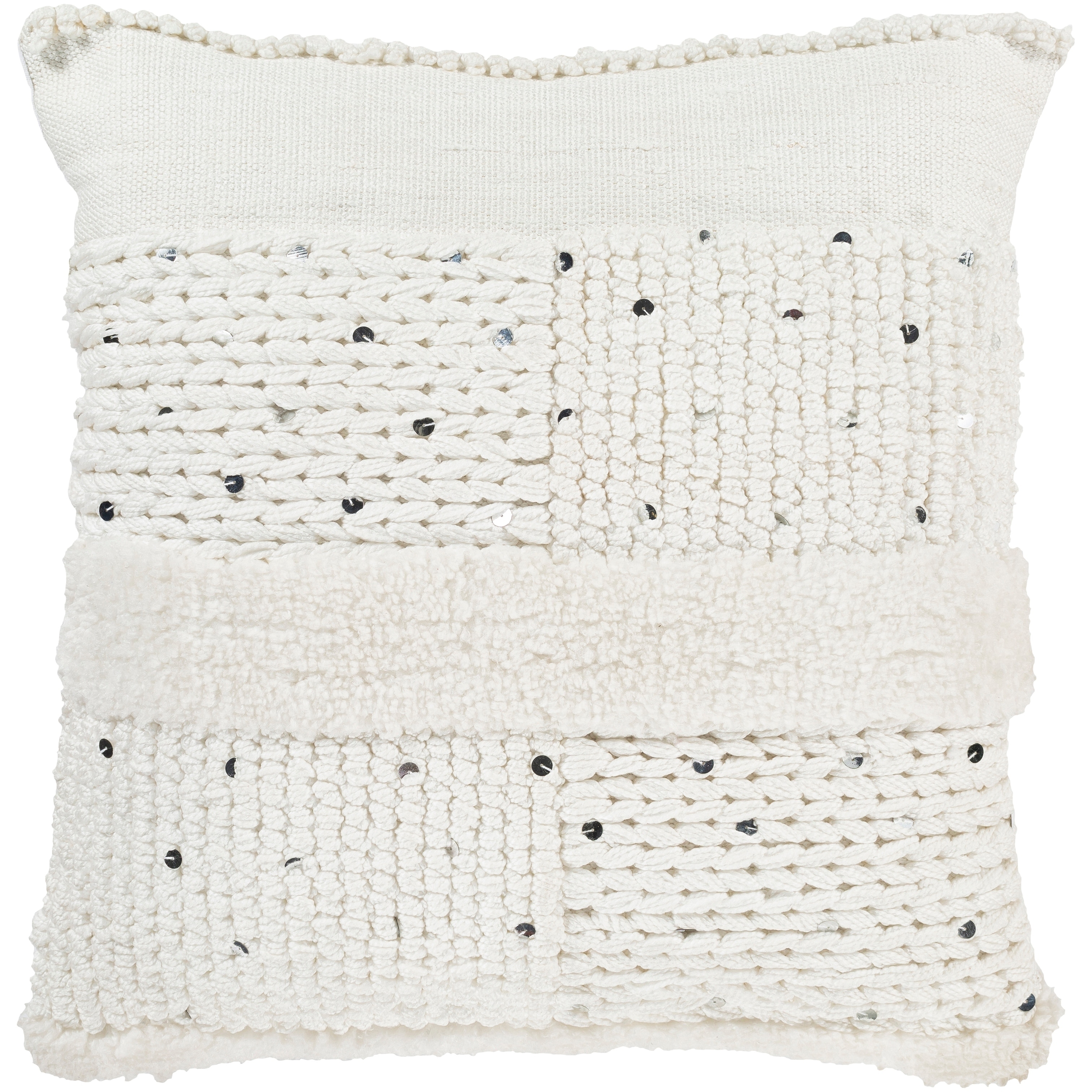 Hal Hand Woven Boho Sequin 18-inch Poly or Feather Down Throw Pillow