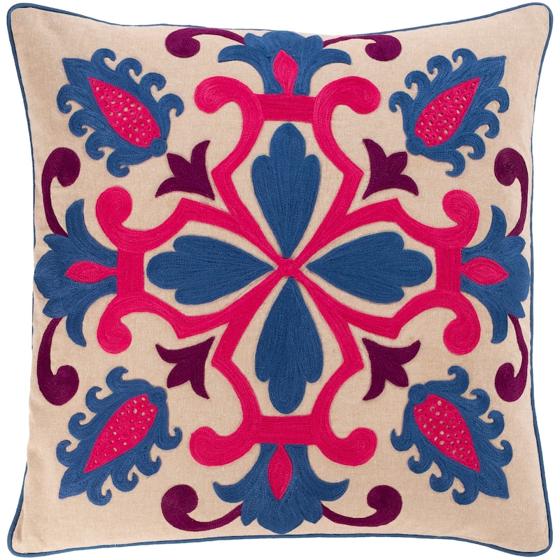 Keenan Embroidered Floral 18-inch Poly or Feather Down Throw Pillow - Feather Down