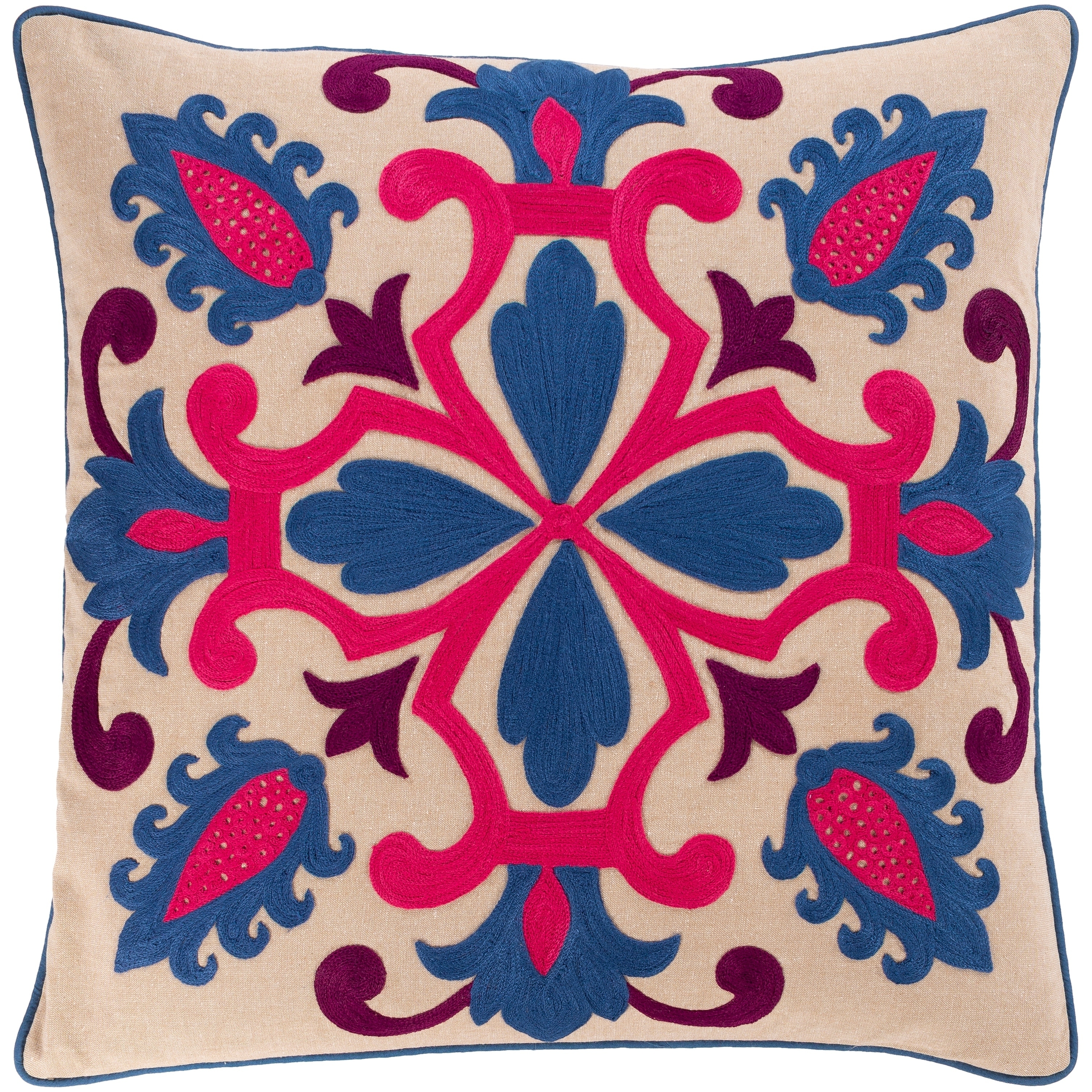 Keenan Embroidered Floral 18-inch Poly or Feather Down Throw Pillow