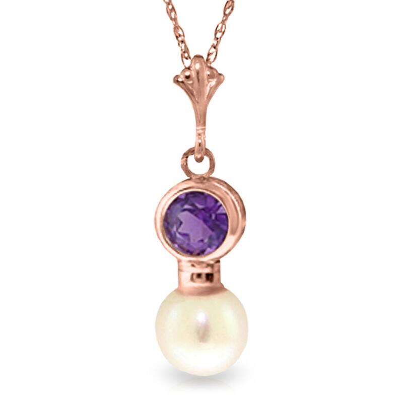 14K Rose Gold Necklace w/ Amethyst & Pearl