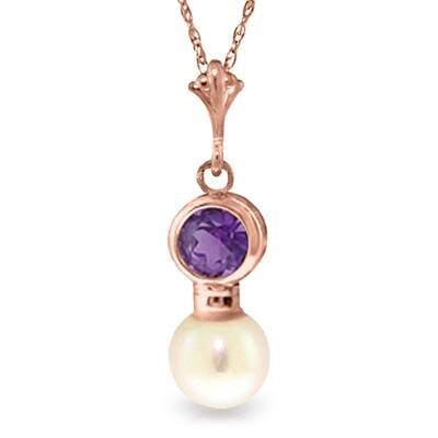 14K Rose Gold Necklace w/ Amethyst & Pearl