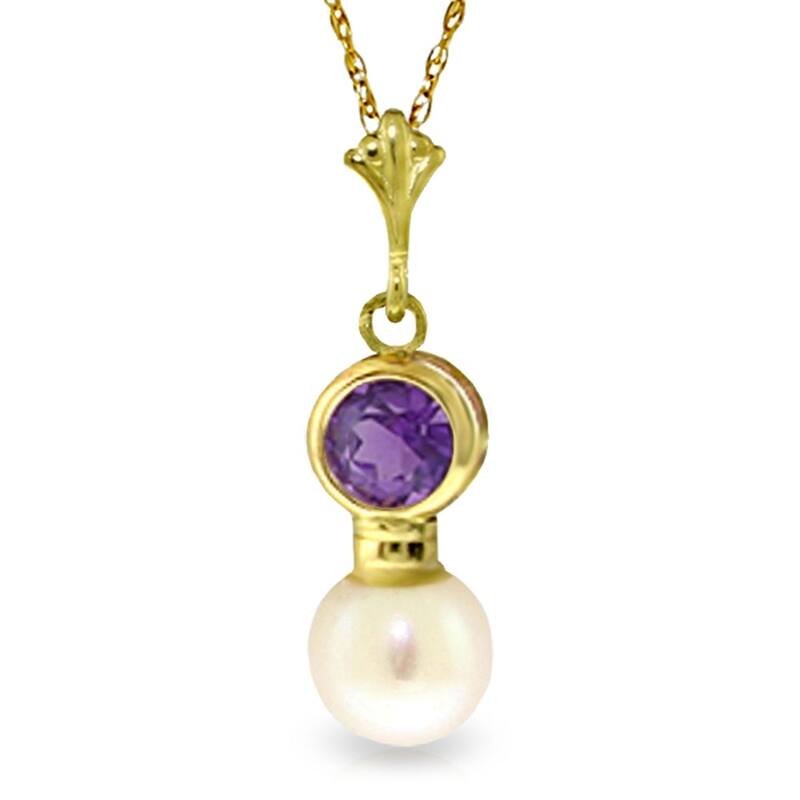 2.48 Carat 14K Gold Necklace Amethyst Pearl