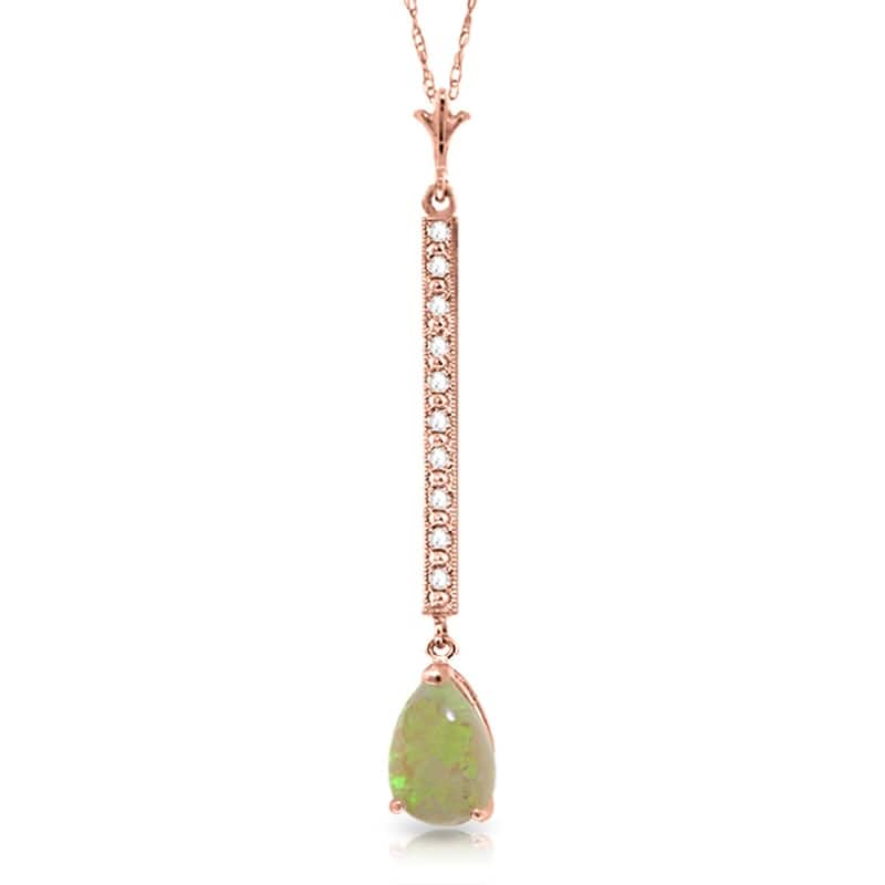 14K Rose Gold Necklace w/ Diamonds & Opal