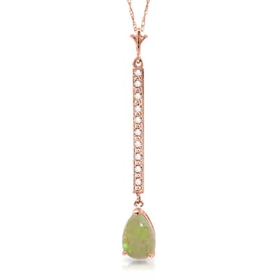 14K Rose Gold Necklace w/ Diamonds & Opal