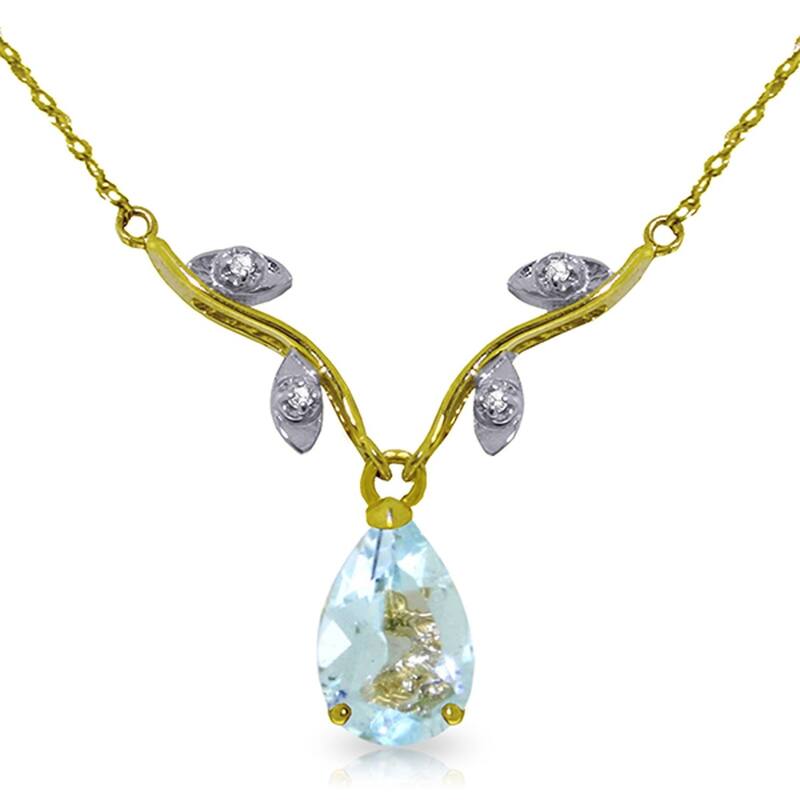 1.52 Carat 14K Gold Necklace Natural Diamond Aquamarine