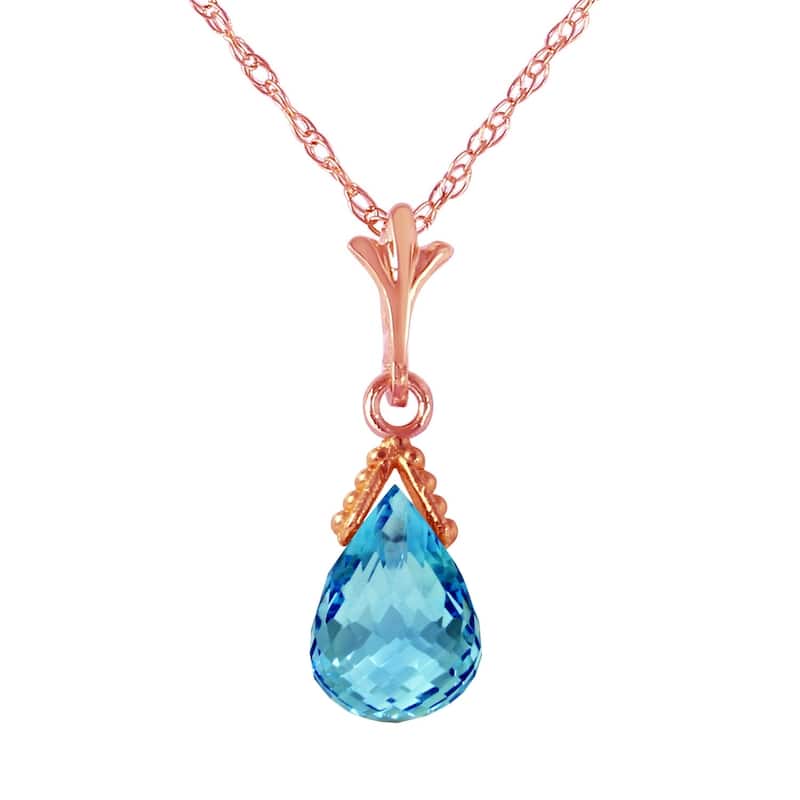 2.5 Carat 14K Rose Gold Necklace Briolette Blue Topaz
