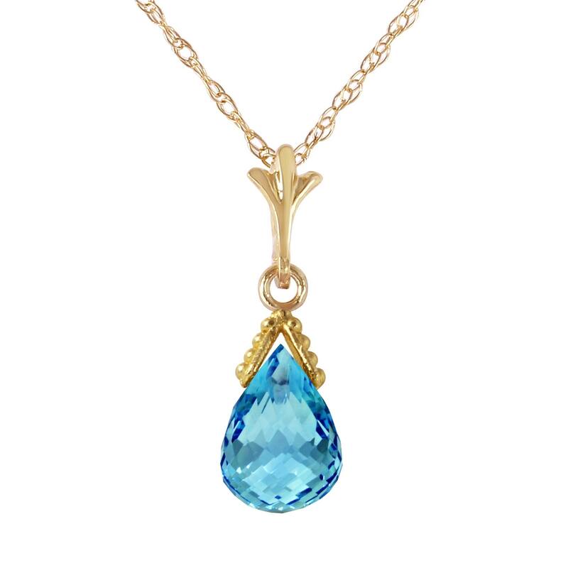 2.5 Carat 14K Gold Necklace Briolette Blue Topaz