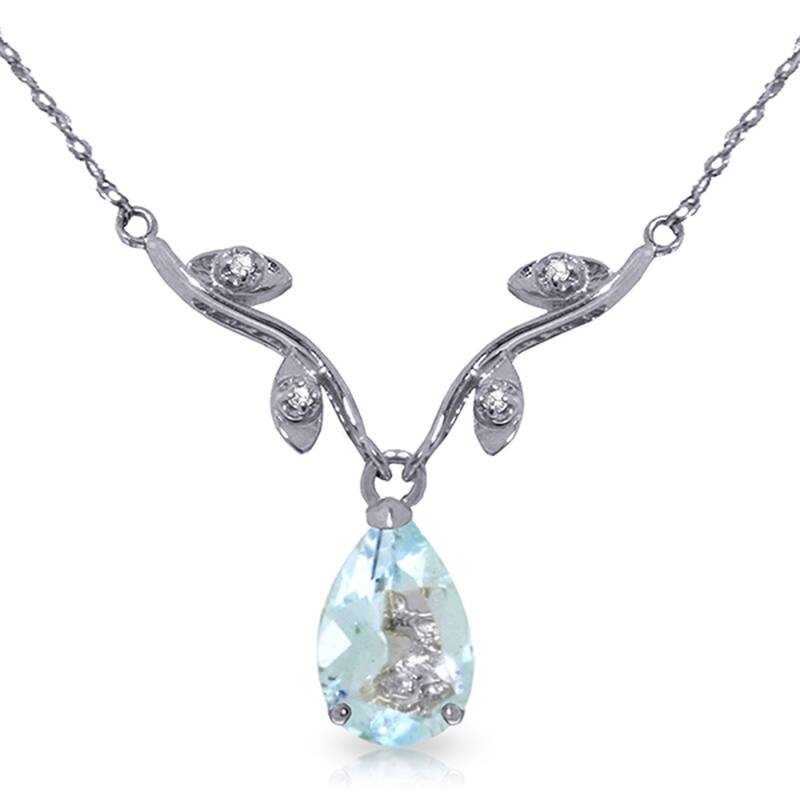 1.52 Carat 14K White Gold Necklace Natural Diamond Aquamarine