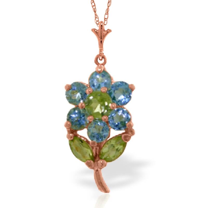1.06 Carat 14K Rose Gold Flower Necklace Blue Topaz Peridot
