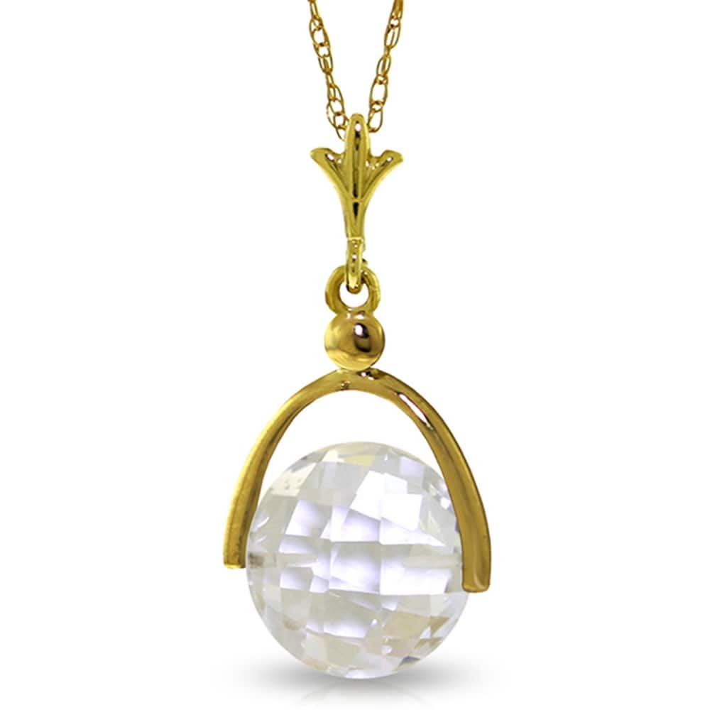 3.65 Carat 14K Gold Necklace Checkerboard Cut White Topaz