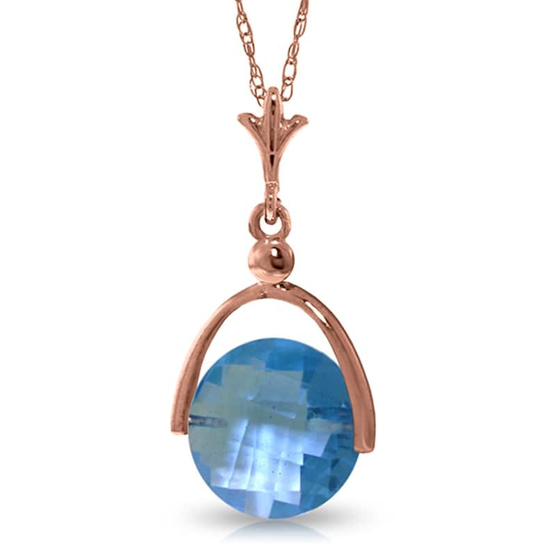 14K Rose Gold Blue Topaz Necklace Certified