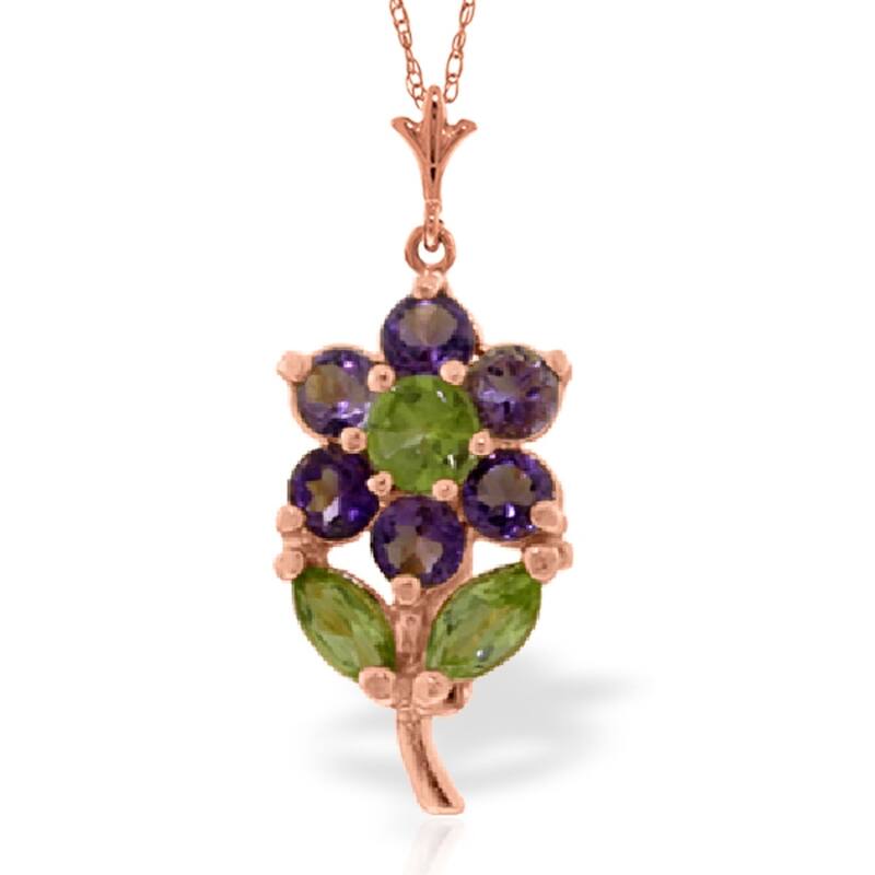 1.06 Carat 14K Rose Gold Flower Necklace Purple Amethyst Peridot