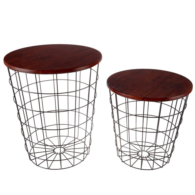 Set of 2 Nesting End Tables by Lavish Home - 17.5 x 17.5 x 20.5 - Cherry