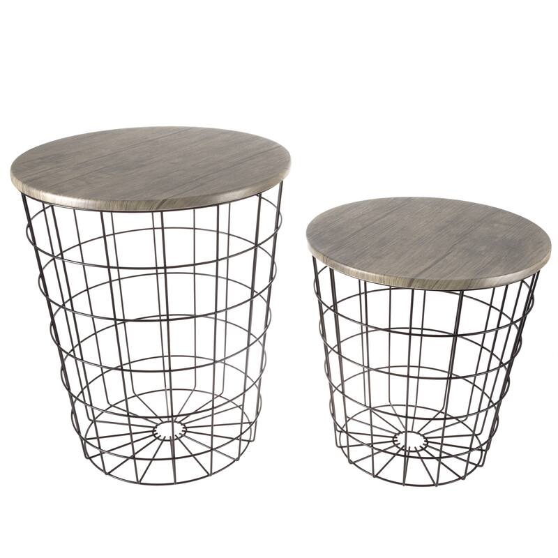 Set of 2 Nesting End Tables by Lavish Home - 17.5 x 17.5 x 20.5 - Grey