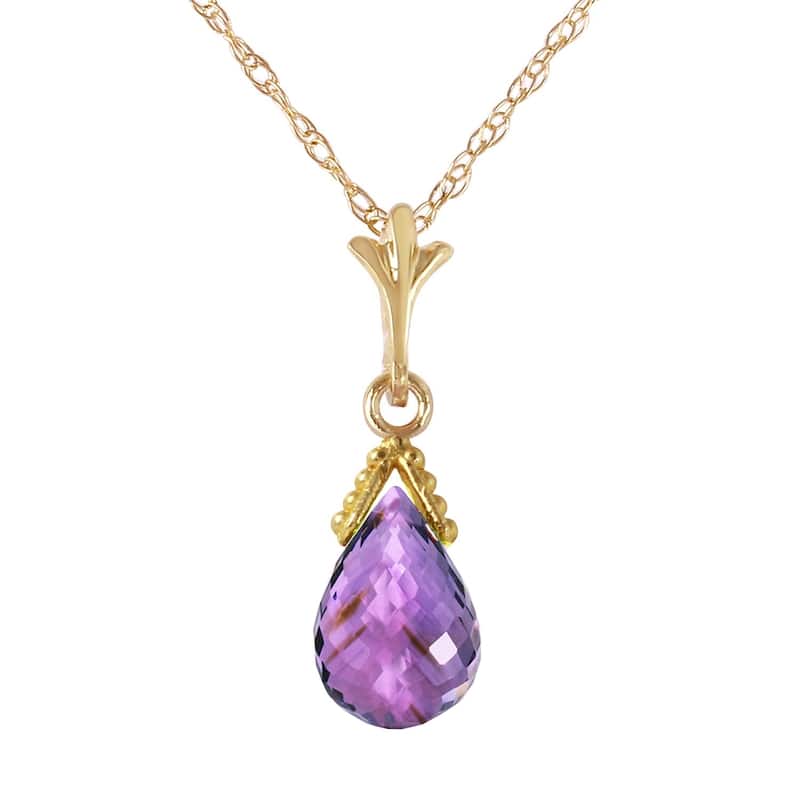 2.5 Carat 14K Gold Necklace Briolette Purple Amethyst - N/A