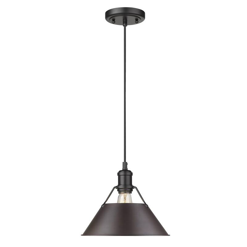 Orwell 1 Light Pendant - 10" - Matte Black with Rubbed Bronze