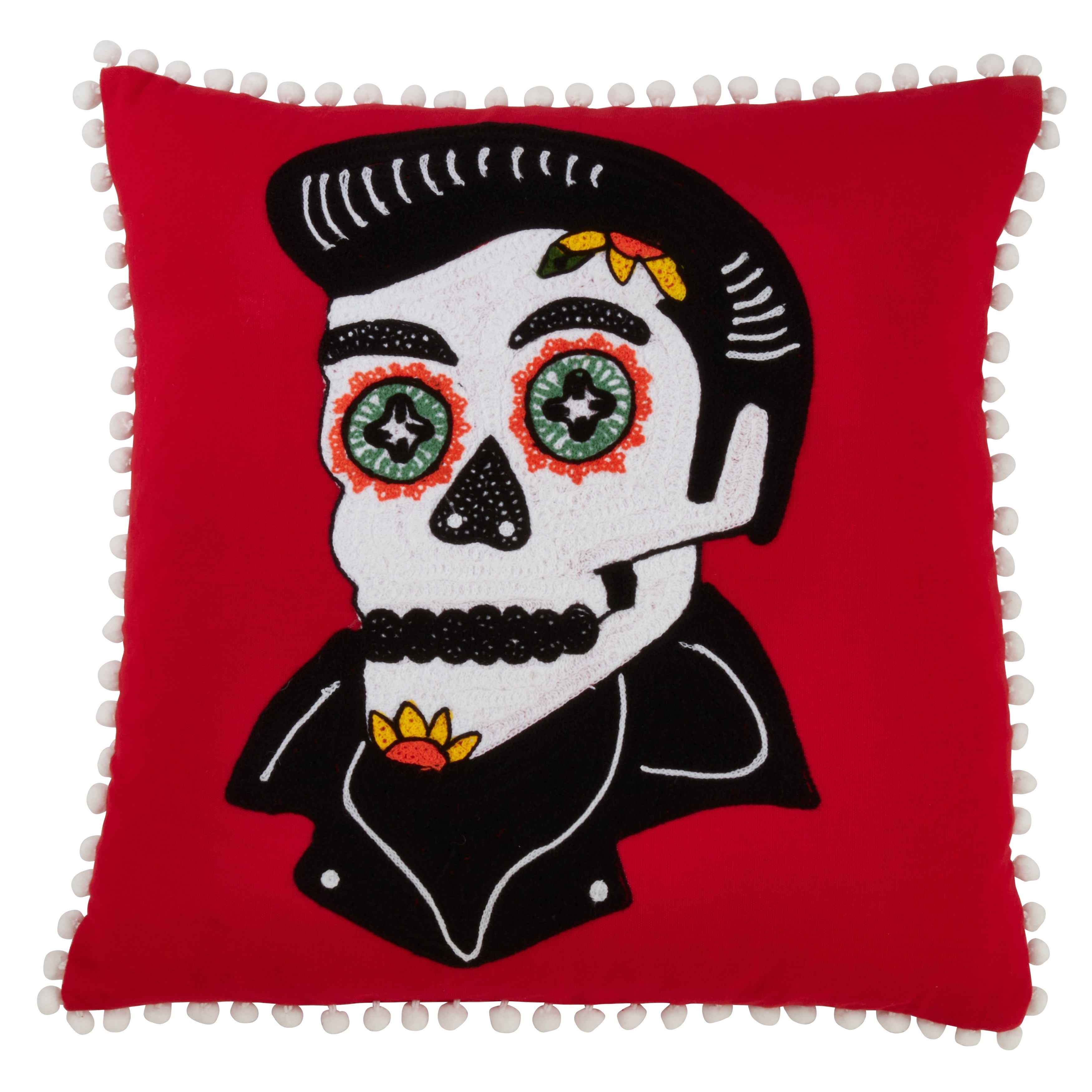 Saro Lifestyle Sugar Skull Design Cotton Pillow