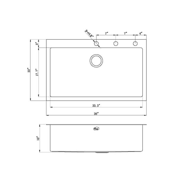 36 in. x 22 in. x 10 in.16-Gauge Topmount Drop-In Single Bowl Kitchen ...