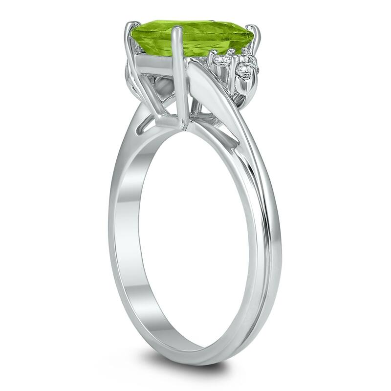 8X6MM Peridot and Diamond Twist Ring in 10K White Gold
