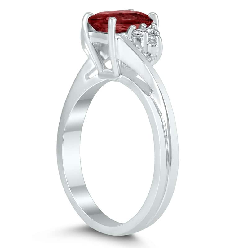 7X5MM Garnet and Diamond Twist Ring in 10K White Gold