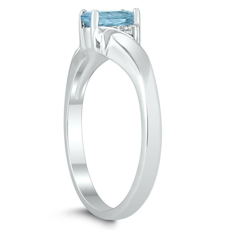 6X4MM Aquamarine and Diamond Wave Ring in 10K White Gold