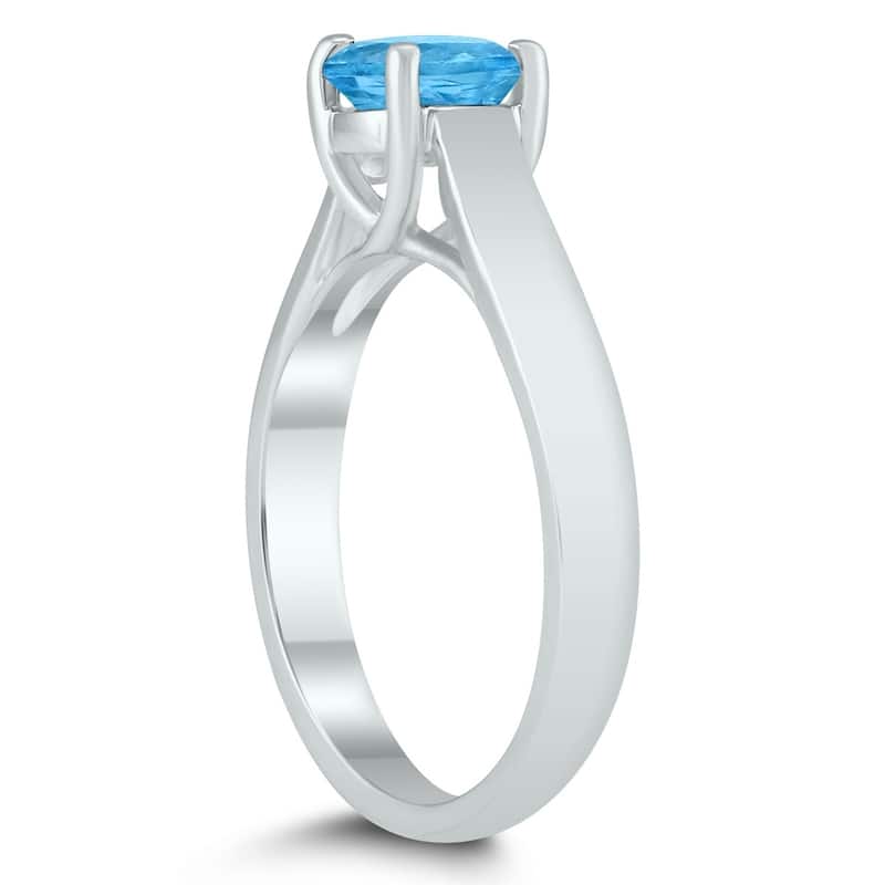Round 6MM Blue Topaz Cathedral Solitaire Ring in 10K White Gold