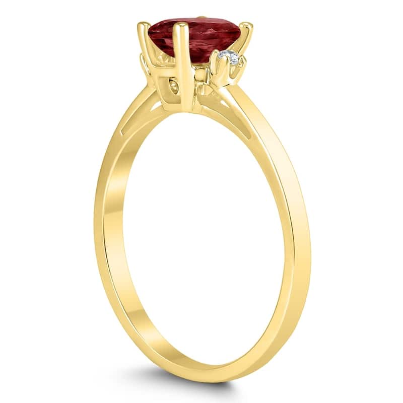 Emerald Cut 6X4MM Garnet and Diamond Three Stone Ring in 10K Yellow Gold