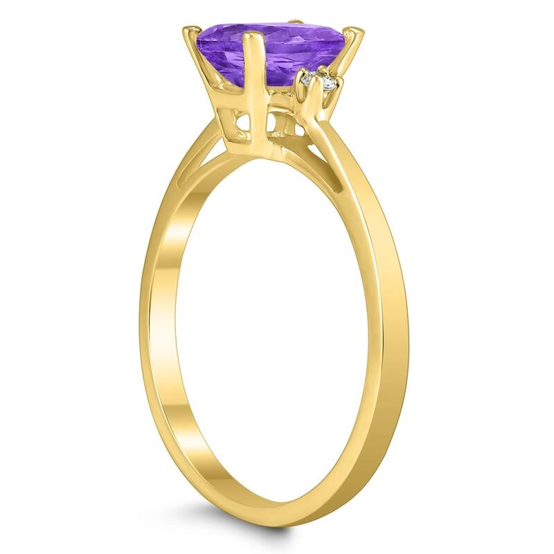 Emerald Cut 7X5MM Amethyst and Diamond Three Stone Ring in 10K Yellow Gold