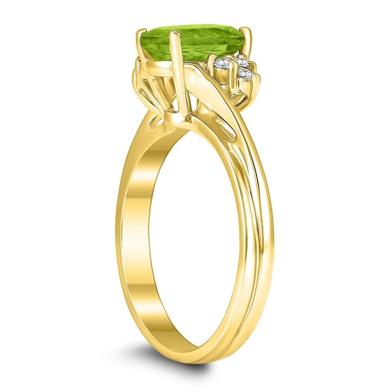 8X6MM Peridot and Diamond Twist Ring in 10K Yellow Gold