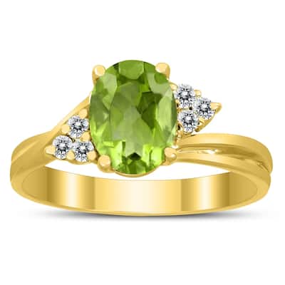 8X6MM Peridot and Diamond Twist Ring in 10K Yellow Gold