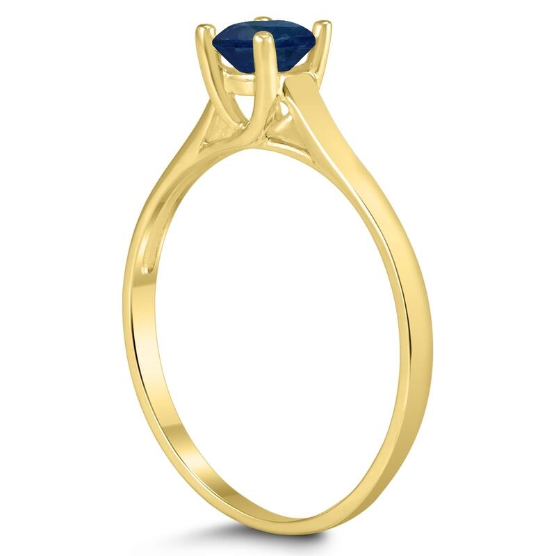 Round 4MM Sapphire Cathedral Solitaire Ring in 10K Yellow Gold