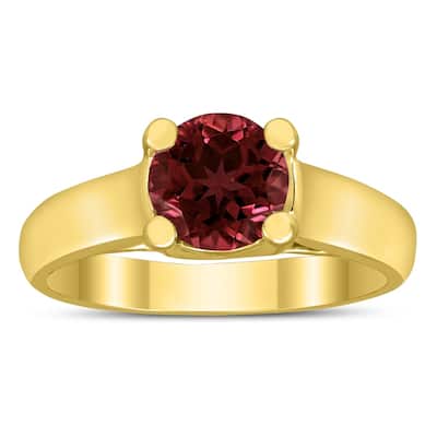 Round 7MM Garnet Cathedral Solitaire Ring in 10K Yellow Gold