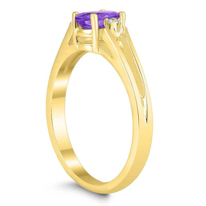 6X4MM Amethyst and Diamond Open Three Stone Ring in 10K Yellow Gold