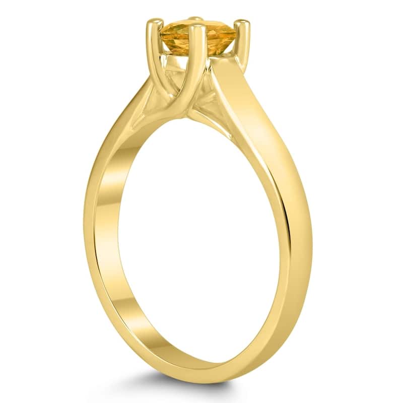 Round 5MM Citrine Cathedral Solitaire Ring in 10K Yellow Gold