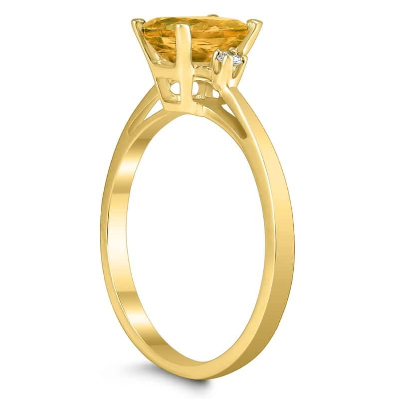 Emerald Cut 7X5MM Citrine and Diamond Three Stone Ring in 10K Yellow Gold