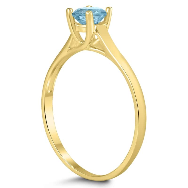 Round 4MM Aquamarine Cathedral Solitaire Ring in 10K Yellow Gold