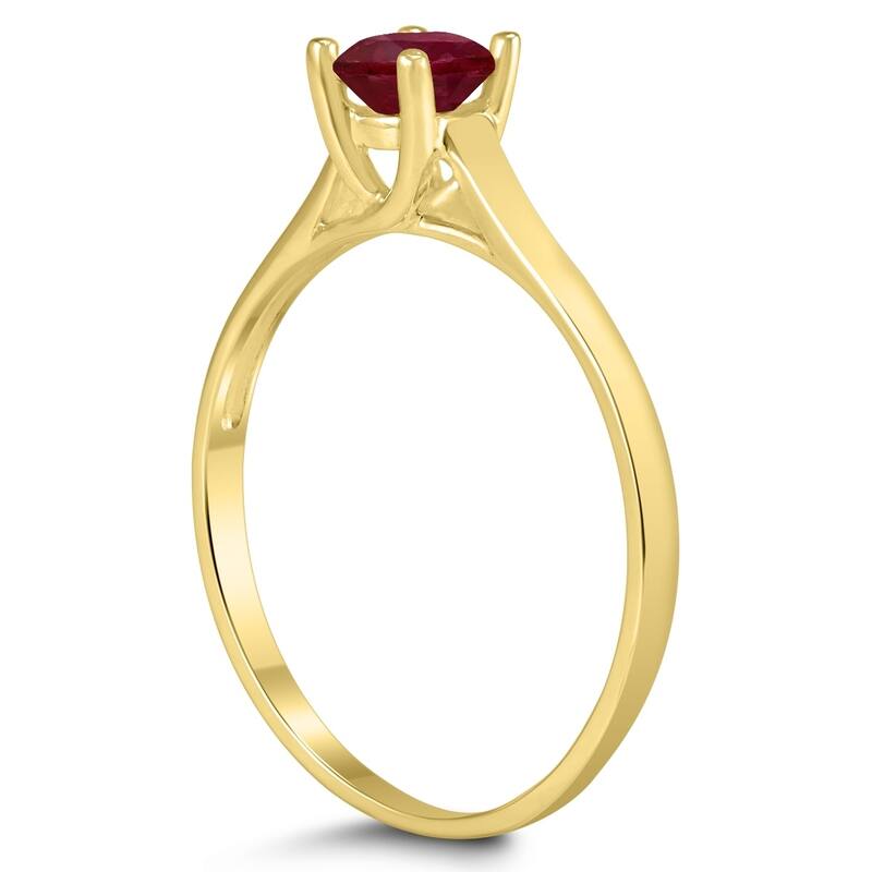 Round 4MM Ruby Cathedral Solitaire Ring in 10K Yellow Gold