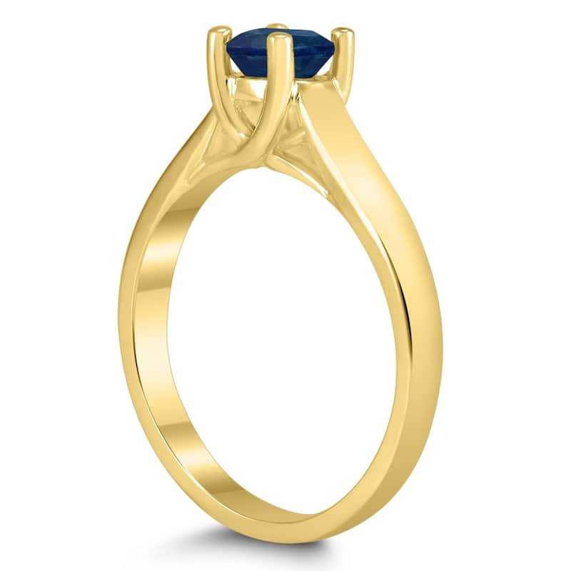 Round 5MM Sapphire Cathedral Solitaire Ring in 10K Yellow Gold