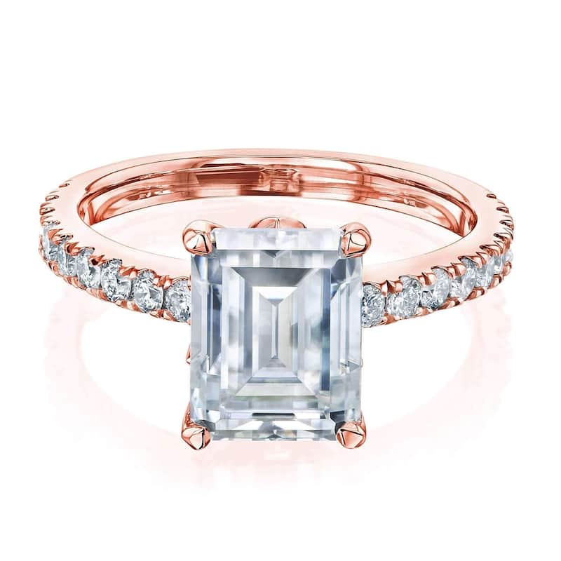 Annello by Kobelli 14k Gold 2-9/10ct TGW Emerald Moissanite and Diamond Tulip Head Engagement Ring (GH/VS, GH/I) - 7 - Rose