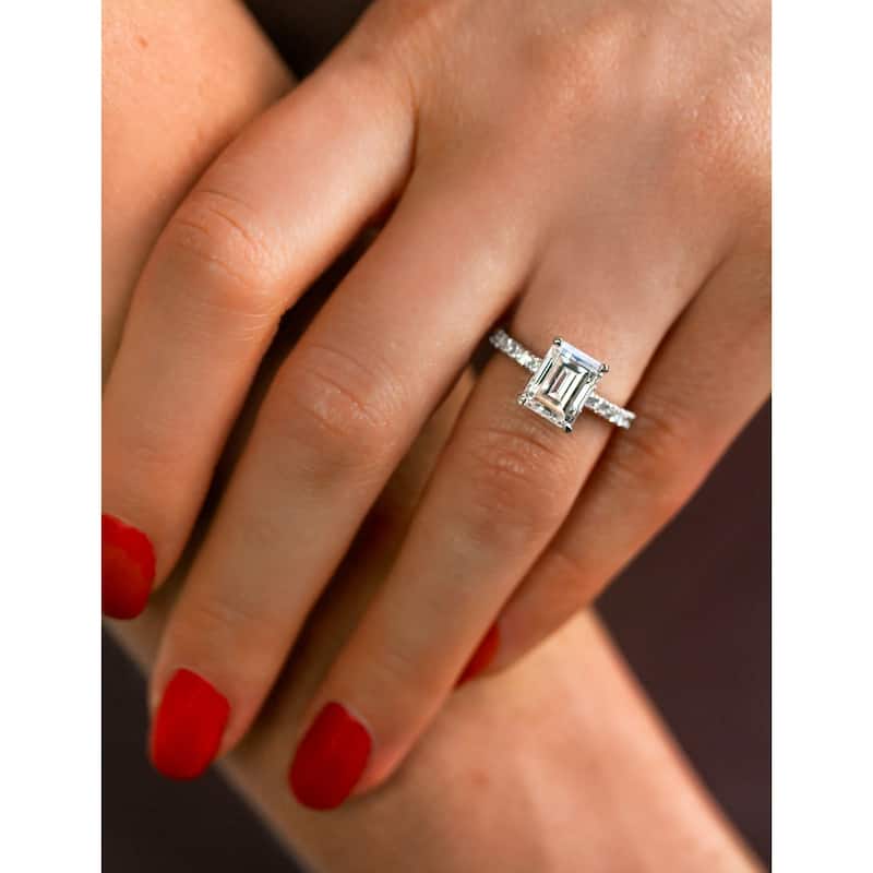Annello by Kobelli 14k Gold 2-9/10ct TGW Emerald Moissanite and Diamond Tulip Head Engagement Ring (GH/VS, GH/I)