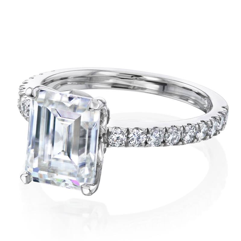 Annello by Kobelli 14k Gold 2-9/10ct TGW Emerald Moissanite and Diamond Tulip Head Engagement Ring (GH/VS, GH/I)