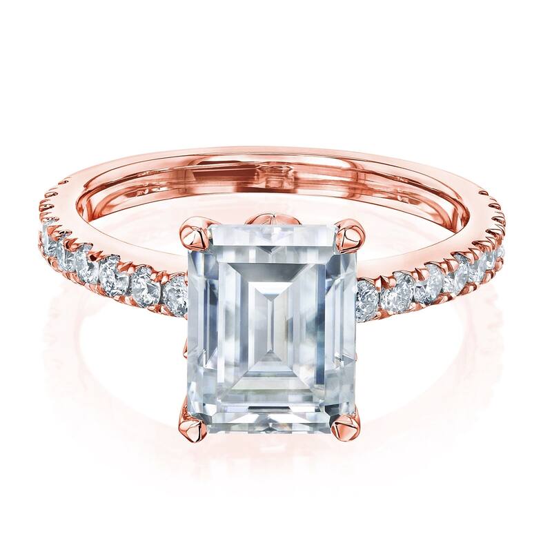 Annello by Kobelli 14k Gold 2-9/10ct TGW Emerald Moissanite and Diamond Tulip Head Engagement Ring (GH/VS, GH/I)